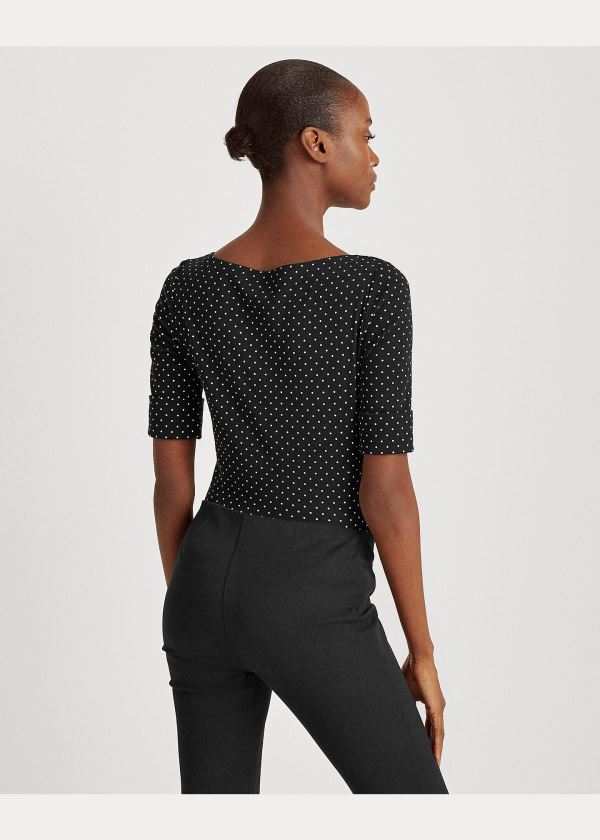 Koszulki Ralph Lauren Polka-Dot Cotton-Blend Top Damskie Czarne Kremowe | NRDM7988