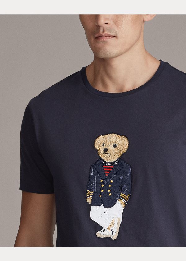 Koszulki Ralph Lauren Polo Bear Jersey T-Shirt Męskie Granatowe | PDTA6693