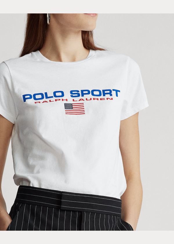 Koszulki Ralph Lauren Polo Sport Crewneck Tee Damskie Białe | RUAW0545