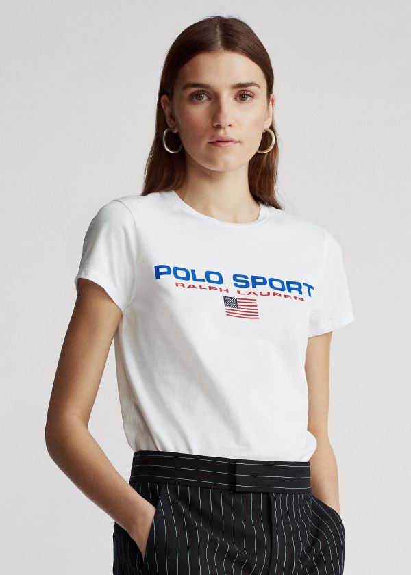 Koszulki Ralph Lauren Polo Sport Crewneck Tee Damskie Białe | RUAW0545