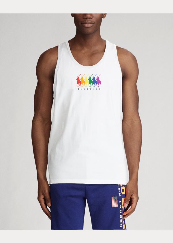 Koszulki Ralph Lauren Pride Cotton Graphic Tank Top Męskie Białe | LJPN6623