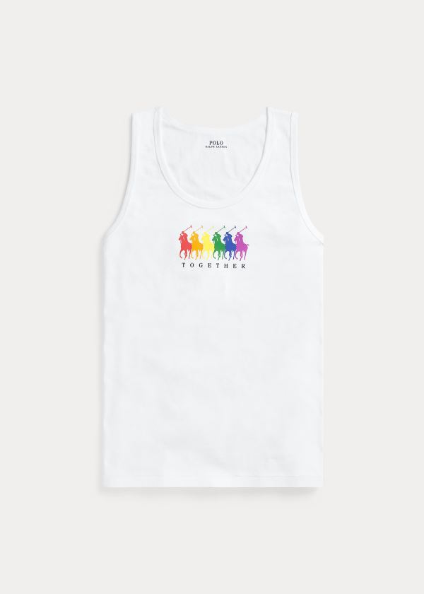 Koszulki Ralph Lauren Pride Cotton Graphic Tank Top Męskie Białe | LJPN6623