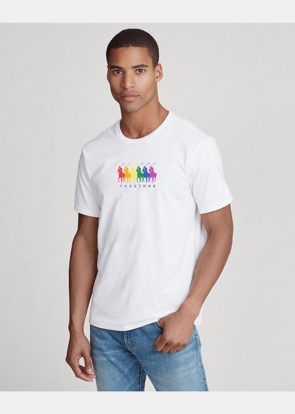 Koszulki Ralph Lauren Pride Cotton Graphic Tee Męskie Białe | TIUM7901