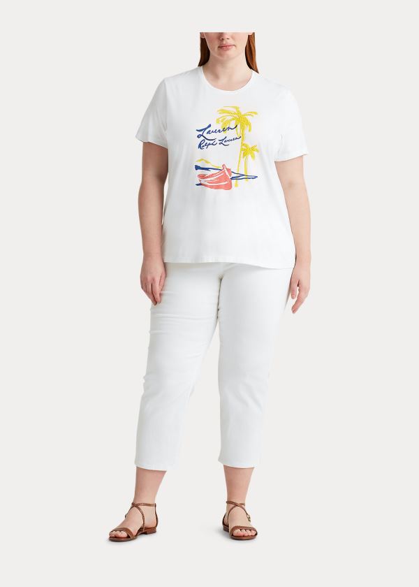 Koszulki Ralph Lauren Print Cotton-Blend Tee Damskie Białe | WIXM0635