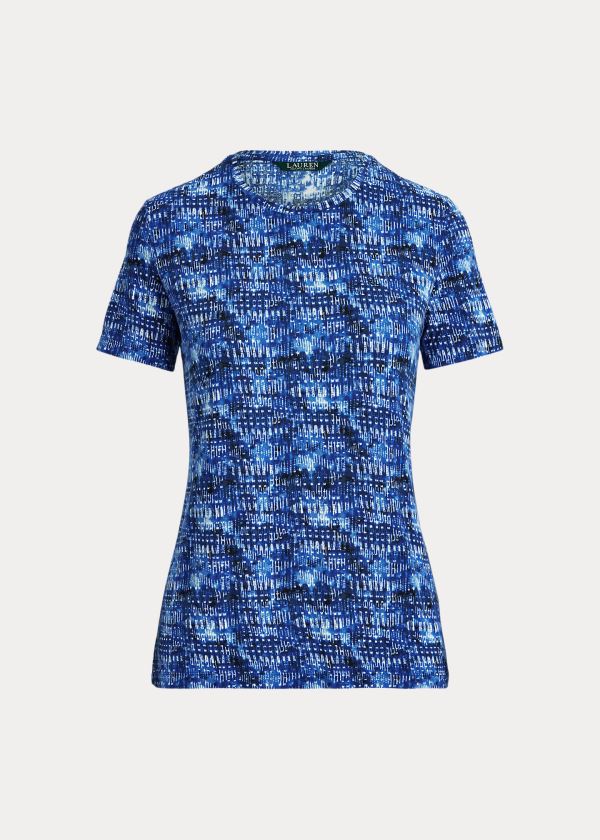 Koszulki Ralph Lauren Print Jersey Tee Damskie Niebieskie Kolorowe | NPPO6435