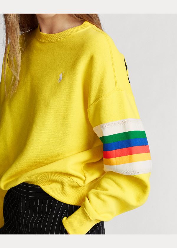 Koszulki Ralph Lauren Rainbow-Trim Fleece Sweatshirt Damskie Cytrynowy | DCEP7929