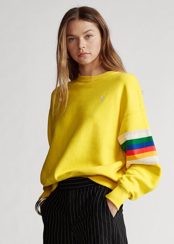 Koszulki Ralph Lauren Rainbow-Trim Fleece Sweatshirt Damskie Cytrynowy | DCEP7929