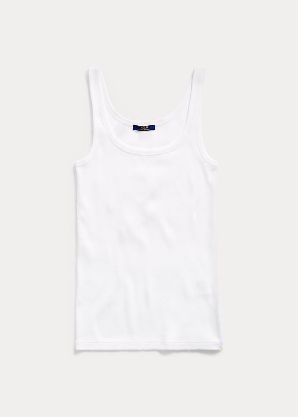 Koszulki Ralph Lauren Ribbed Cotton Tank Top Damskie Białe | XIYZ0150