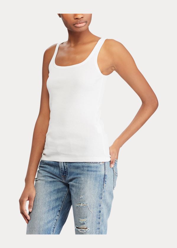 Koszulki Ralph Lauren Ribbed Cotton Tank Top Damskie Białe | XIYZ0150