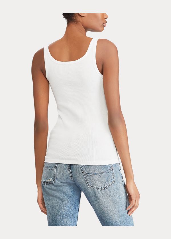 Koszulki Ralph Lauren Ribbed Cotton Tank Top Damskie Białe | XIYZ0150