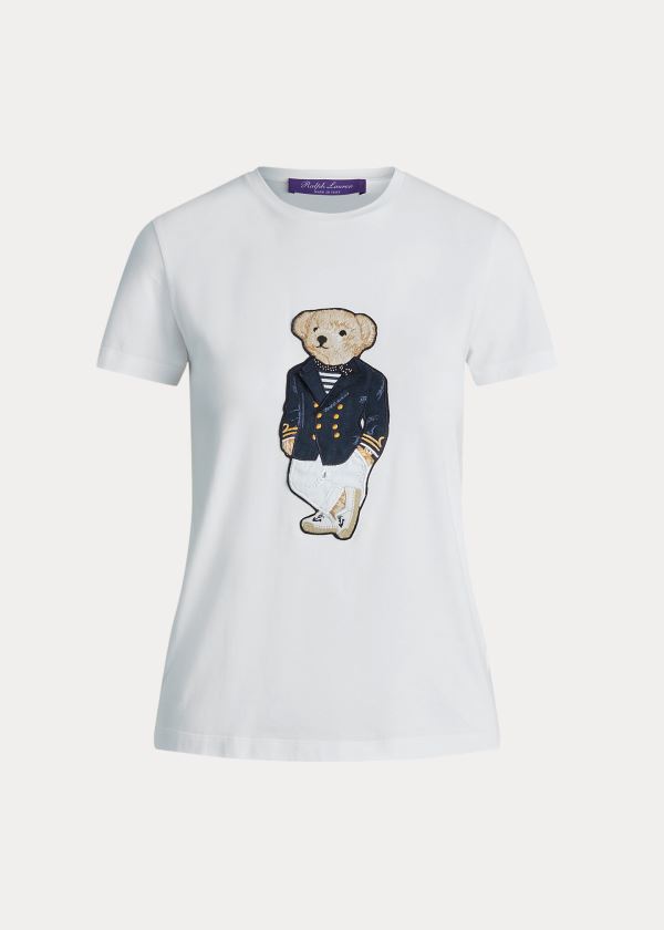 Koszulki Ralph Lauren Riviera Bear Cotton Tee Damskie Białe | RRGS3928