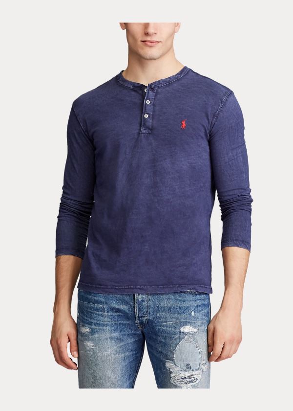 Koszulki Ralph Lauren Slub Jersey Henley Shirt Męskie Granatowe | BTBZ9505