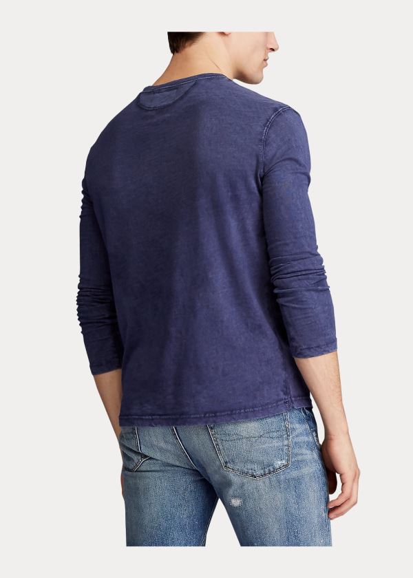 Koszulki Ralph Lauren Slub Jersey Henley Shirt Męskie Granatowe | BTBZ9505