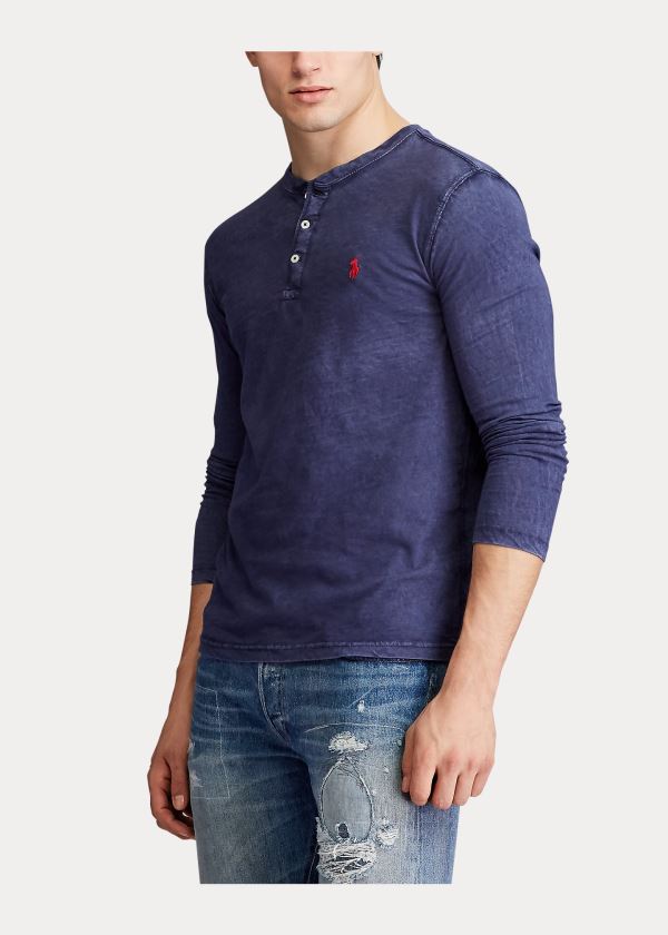 Koszulki Ralph Lauren Slub Jersey Henley Shirt Męskie Granatowe | BTBZ9505