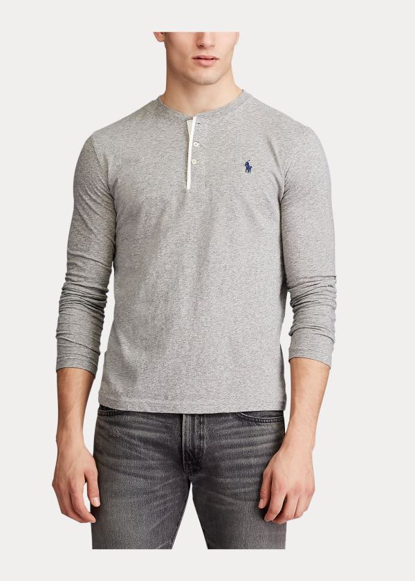 Koszulki Ralph Lauren Slub Jersey Henley Shirt Męskie Szare | ARTC0970