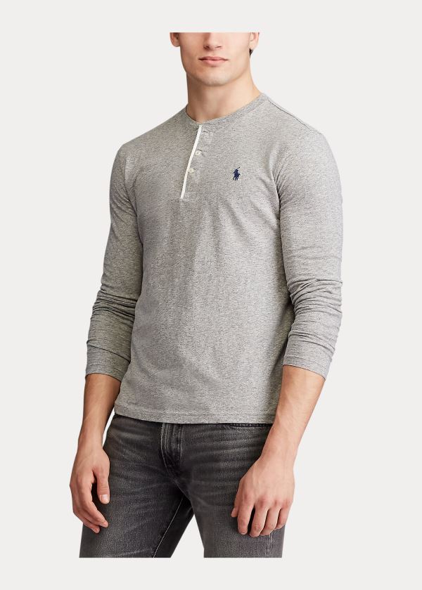 Koszulki Ralph Lauren Slub Jersey Henley Shirt Męskie Szare | ARTC0970