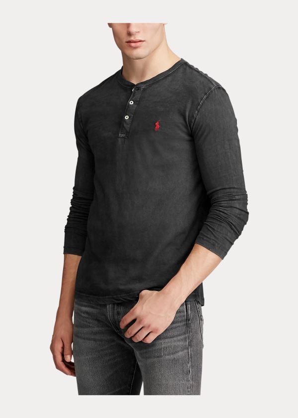 Koszulki Ralph Lauren Slub Jersey Henley Shirt Męskie Czarne | KXIX1537