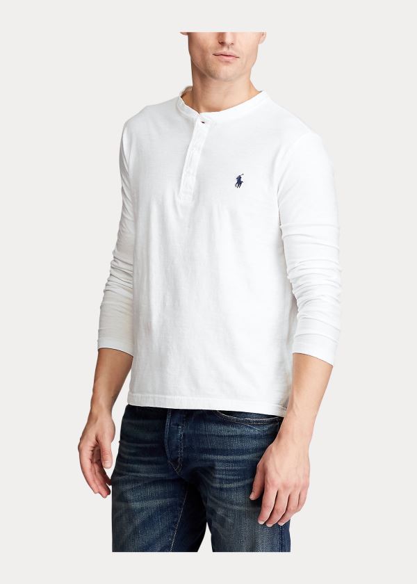 Koszulki Ralph Lauren Slub Jersey Henley Shirt Męskie Białe | BSZE8540