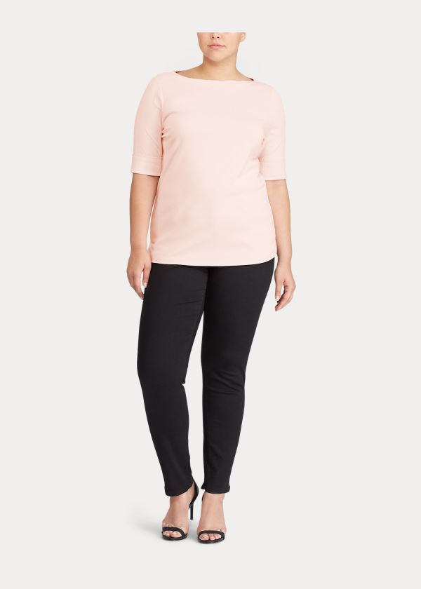 Koszulki Ralph Lauren Stretch Cotton Boatneck Top Damskie Różowe | UDXZ1222