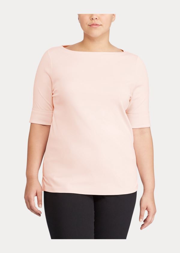 Koszulki Ralph Lauren Stretch Cotton Boatneck Top Damskie Różowe | UDXZ1222