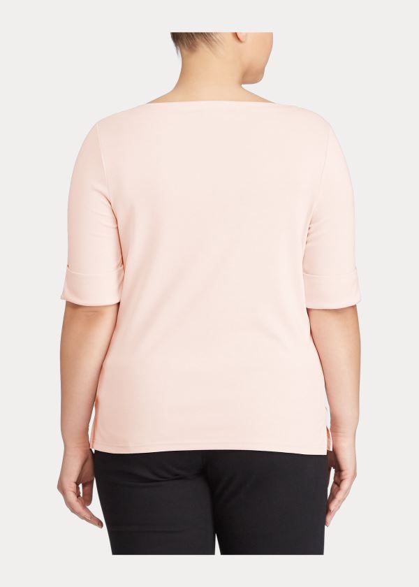 Koszulki Ralph Lauren Stretch Cotton Boatneck Top Damskie Różowe | UDXZ1222