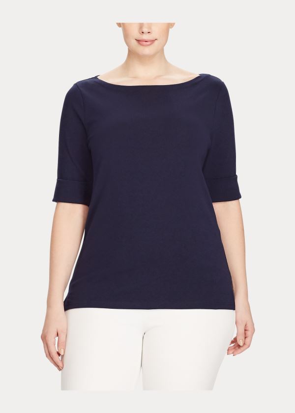 Koszulki Ralph Lauren Stretch Cotton Boatneck Top Damskie Granatowe | GNWF9694