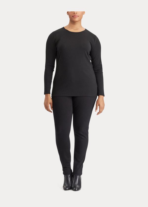 Koszulki Ralph Lauren Stretch Long-Sleeve Tee Damskie Czarne | SFDS8675