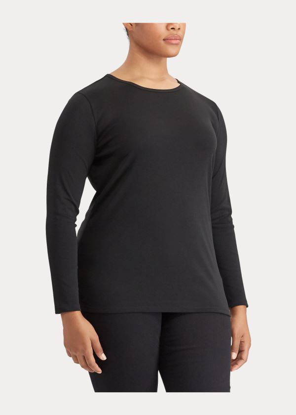 Koszulki Ralph Lauren Stretch Long-Sleeve Tee Damskie Czarne | SFDS8675