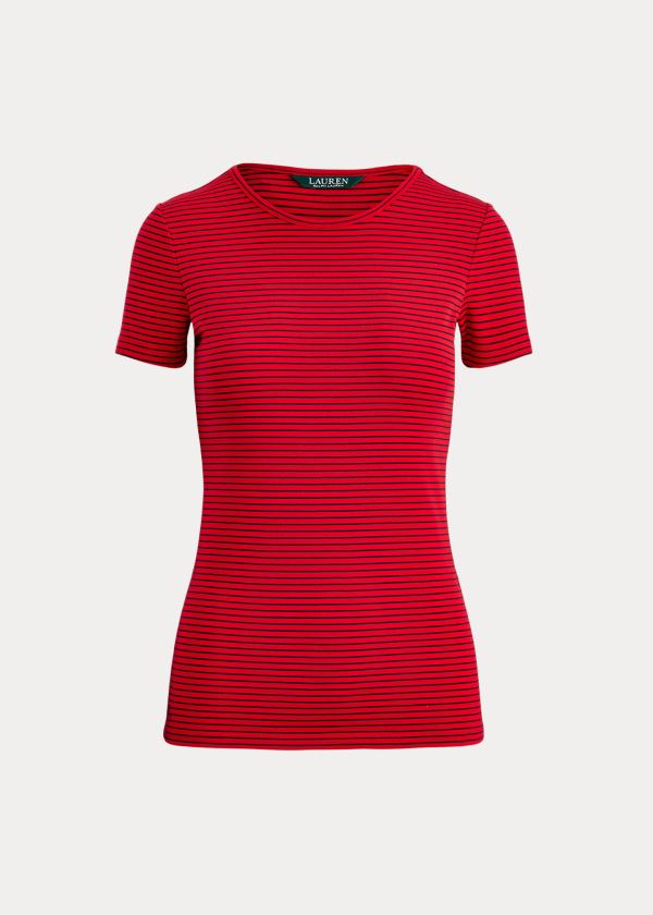 Koszulki Ralph Lauren Striped Cotton-Blend Tee Damskie Czerwone Granatowe | FQQI9159