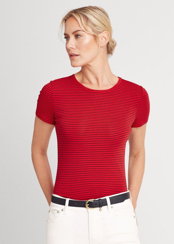 Koszulki Ralph Lauren Striped Cotton-Blend Tee Damskie Czerwone Granatowe | FQQI9159