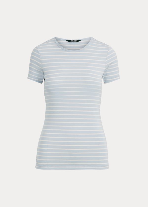 Koszulki Ralph Lauren Striped Cotton-Blend Tee Damskie Indygo Kremowe | IWAR9018