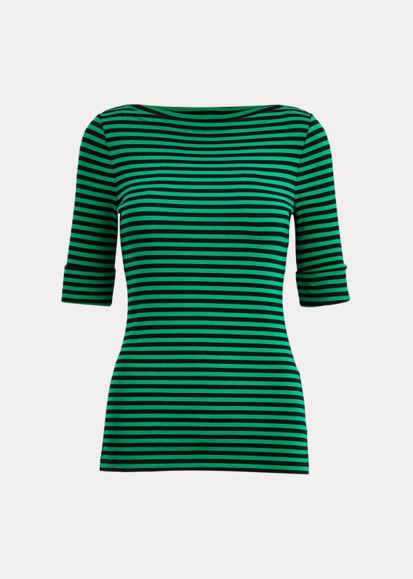 Koszulki Ralph Lauren Striped Cotton-Blend Top Damskie Czarne Zielone | SNKX2926