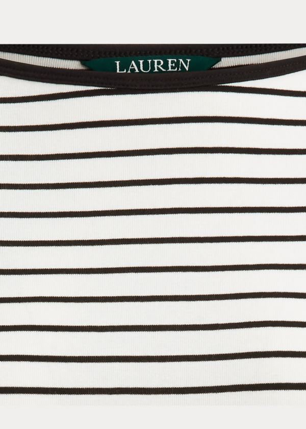 Koszulki Ralph Lauren Striped Cotton-Blend Top Damskie Kremowe Czarne | EMDT4568