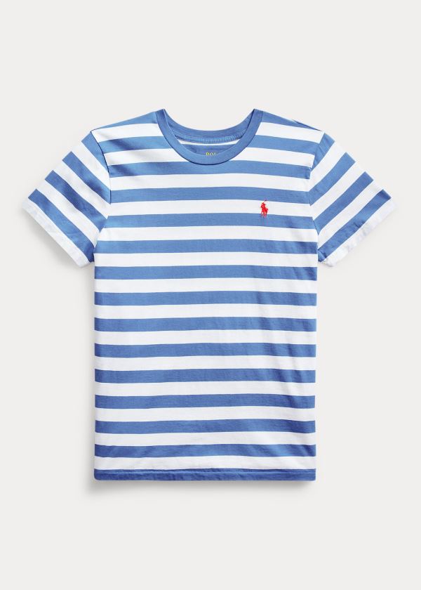 Koszulki Ralph Lauren Striped Cotton Jersey Tee Damskie Białe Indygo | JLFA8276