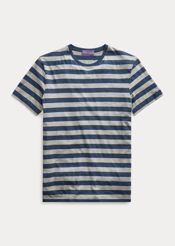 Koszulki Ralph Lauren Striped Lisle T-Shirt Męskie Niebieskie Szare | PYHQ3952