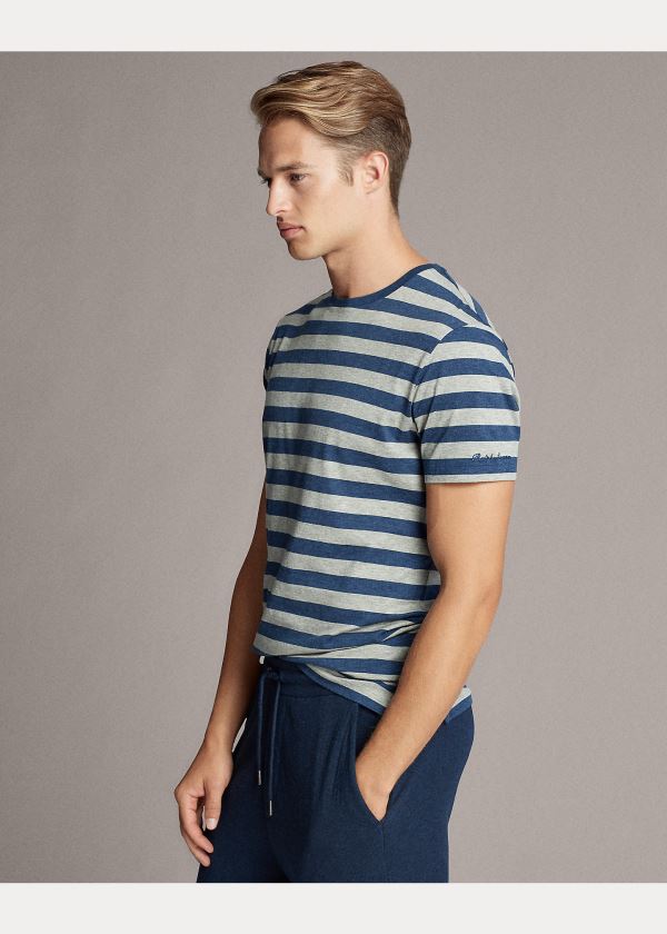 Koszulki Ralph Lauren Striped Lisle T-Shirt Męskie Niebieskie Szare | PYHQ3952