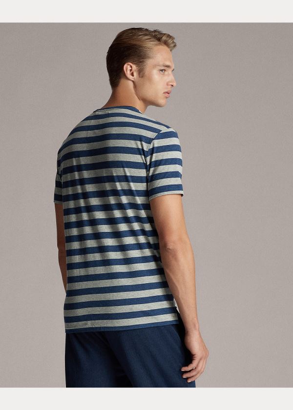 Koszulki Ralph Lauren Striped Lisle T-Shirt Męskie Niebieskie Szare | PYHQ3952