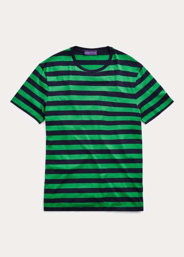 Koszulki Ralph Lauren Striped Lisle T-Shirt Męskie Zielone Granatowe | RVJF8452