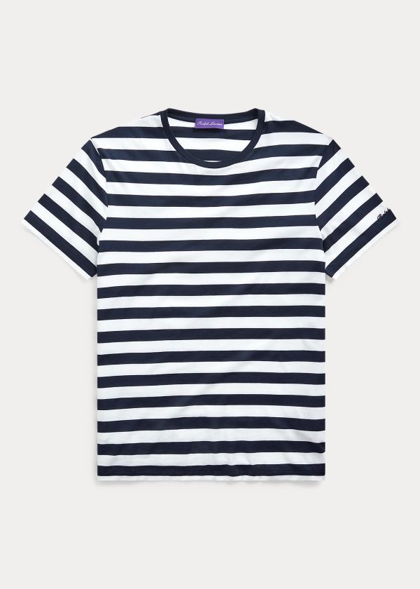 Koszulki Ralph Lauren Striped Lisle T-Shirt Męskie Granatowe Białe | DPGA1114