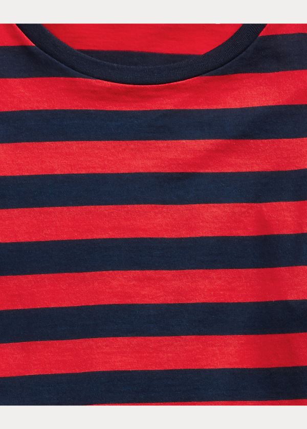 Koszulki Ralph Lauren Striped Lisle T-Shirt Męskie Czerwone Granatowe | QTCU9082