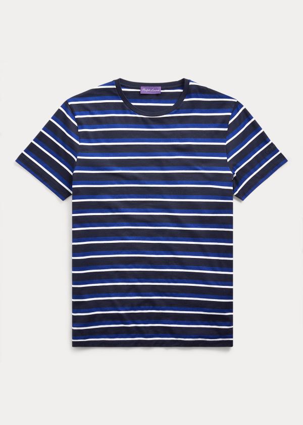 Koszulki Ralph Lauren Striped Lisle T-Shirt Męskie Granatowe Kolorowe | WNXX1232