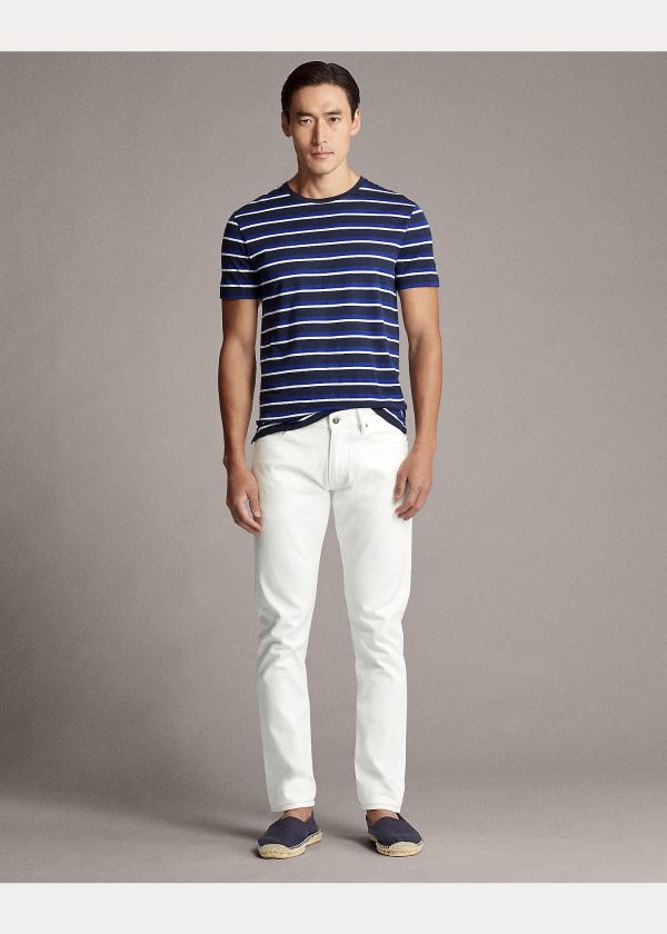 Koszulki Ralph Lauren Striped Lisle T-Shirt Męskie Granatowe Kolorowe | WNXX1232