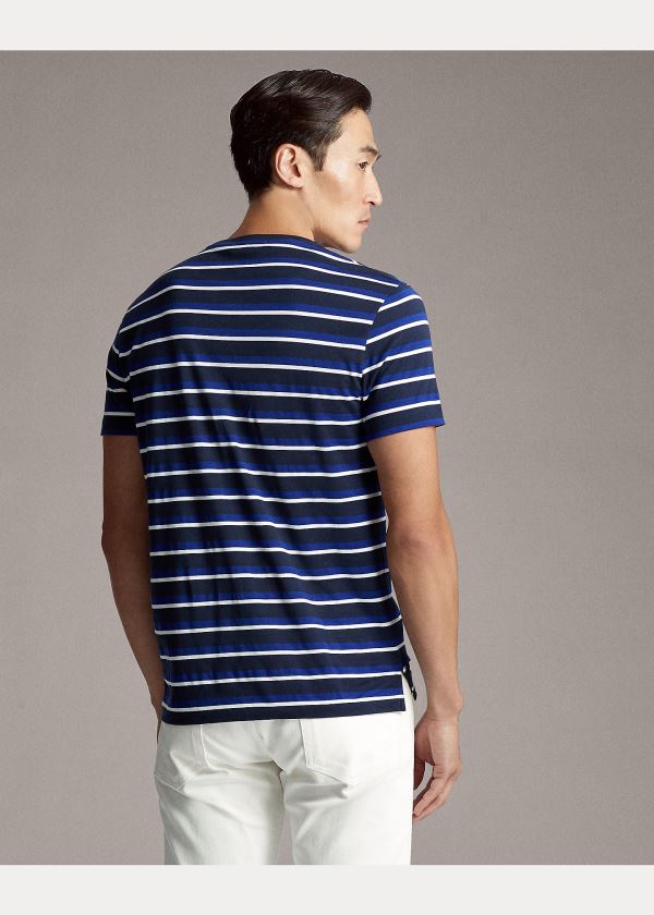 Koszulki Ralph Lauren Striped Lisle T-Shirt Męskie Granatowe Kolorowe | WNXX1232