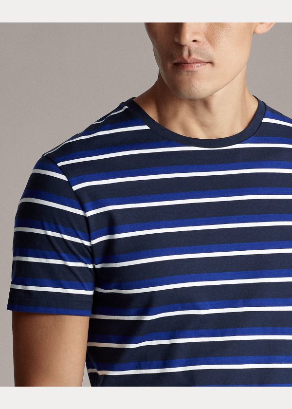 Koszulki Ralph Lauren Striped Lisle T-Shirt Męskie Granatowe Kolorowe | WNXX1232