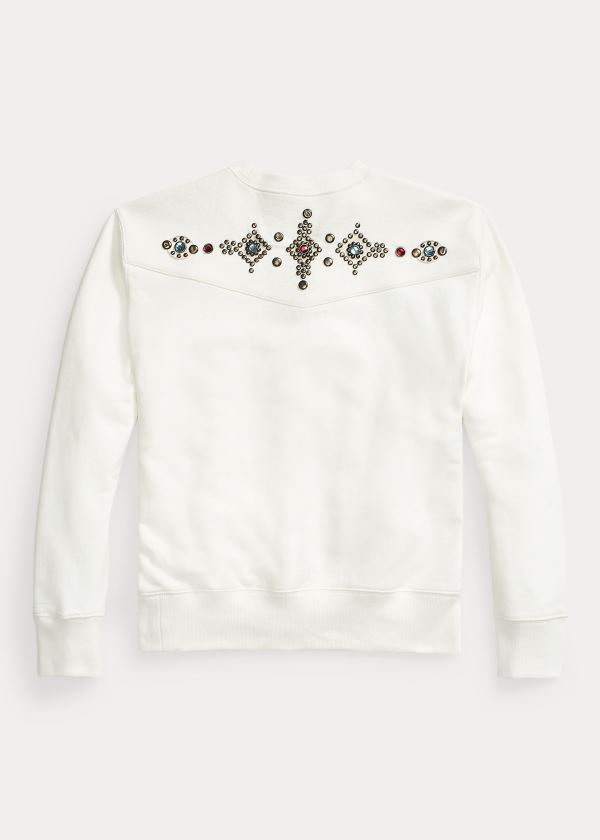 Koszulki Ralph Lauren Studded Fleece Sweatshirt Damskie Białe | XYSH9438