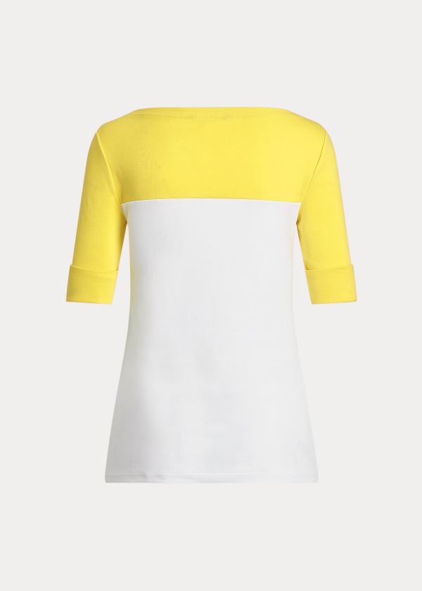 Koszulki Ralph Lauren Two-Tone Boatneck Top Damskie Żółte Białe | SWIS4178