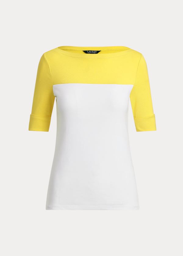 Koszulki Ralph Lauren Two-Tone Boatneck Top Damskie Żółte Białe | SWIS4178