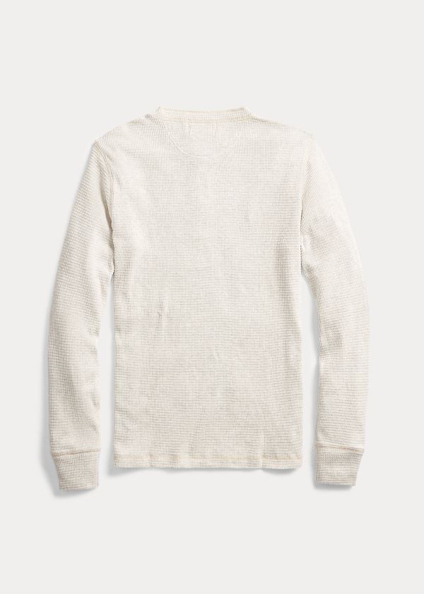 Koszulki Ralph Lauren Waffle-Knit Henley Shirt Męskie Białe | VTMY8468