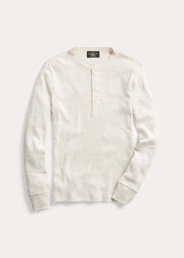 Koszulki Ralph Lauren Waffle-Knit Henley Shirt Męskie Białe | VTMY8468