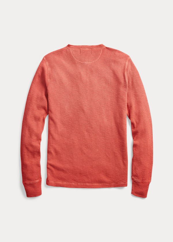 Koszulki Ralph Lauren Waffle-Knit Henley Shirt Męskie Koralowe | FOCY5998